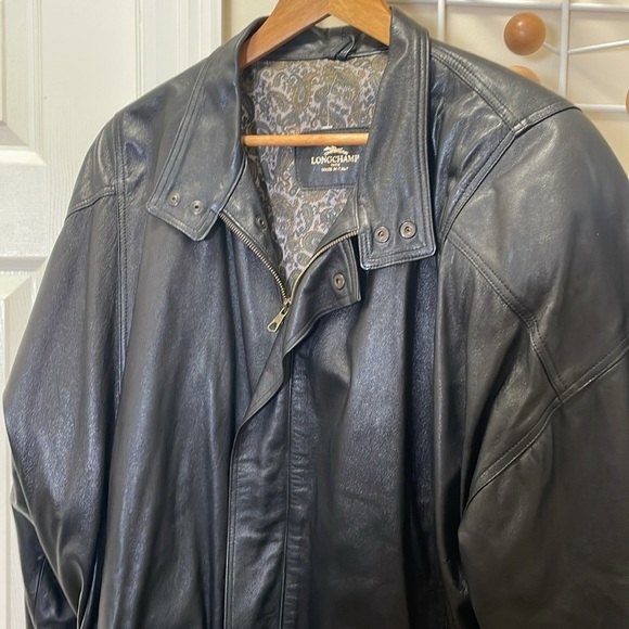 Longchamp Black Leather Bomber Jacket - Picture 2 of 12